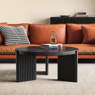 JASIWAY Black Round Fluted Coffee Table | Modern MDF Accent Table