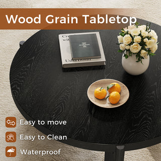 JASIWAY Black Round Fluted Coffee Table | Modern MDF Accent Table