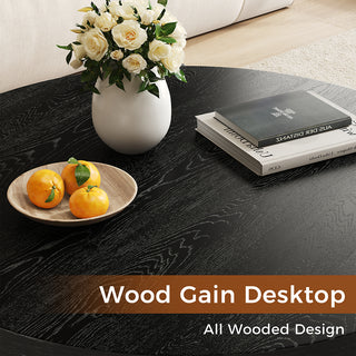 JASIWAY Black Round Fluted Coffee Table | Modern MDF Accent Table