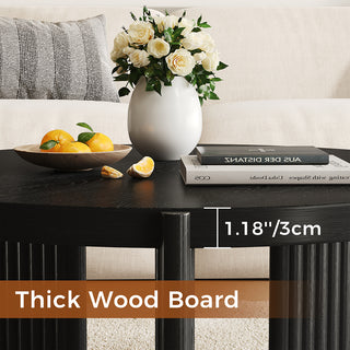 JASIWAY Black Round Fluted Coffee Table | Modern MDF Accent Table