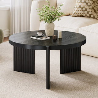 JASIWAY Black Round Fluted Coffee Table | Modern MDF Accent Table