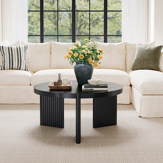 JASIWAY Black Round Fluted Coffee Table | Modern MDF Accent Table