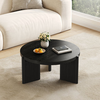 JASIWAY Black Round Fluted Coffee Table | Modern MDF Accent Table