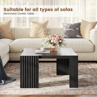 JASIWAY Black Square Coffee Table – Modern Minimalist Wood Center Table