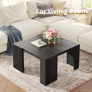JASIWAY Black Square Coffee Table – Modern Minimalist Wood Center Table