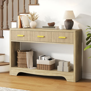JASIWAY Boho Console Table with Fluted Drawers & Open Storage Shelf