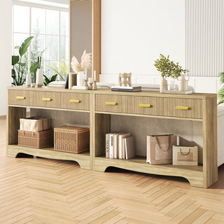 JASIWAY Boho Console Table with Fluted Drawers & Open Storage Shelf