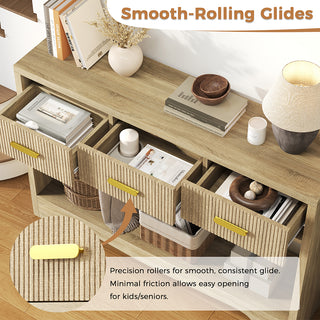 JASIWAY Boho Console Table with Fluted Drawers & Open Storage Shelf