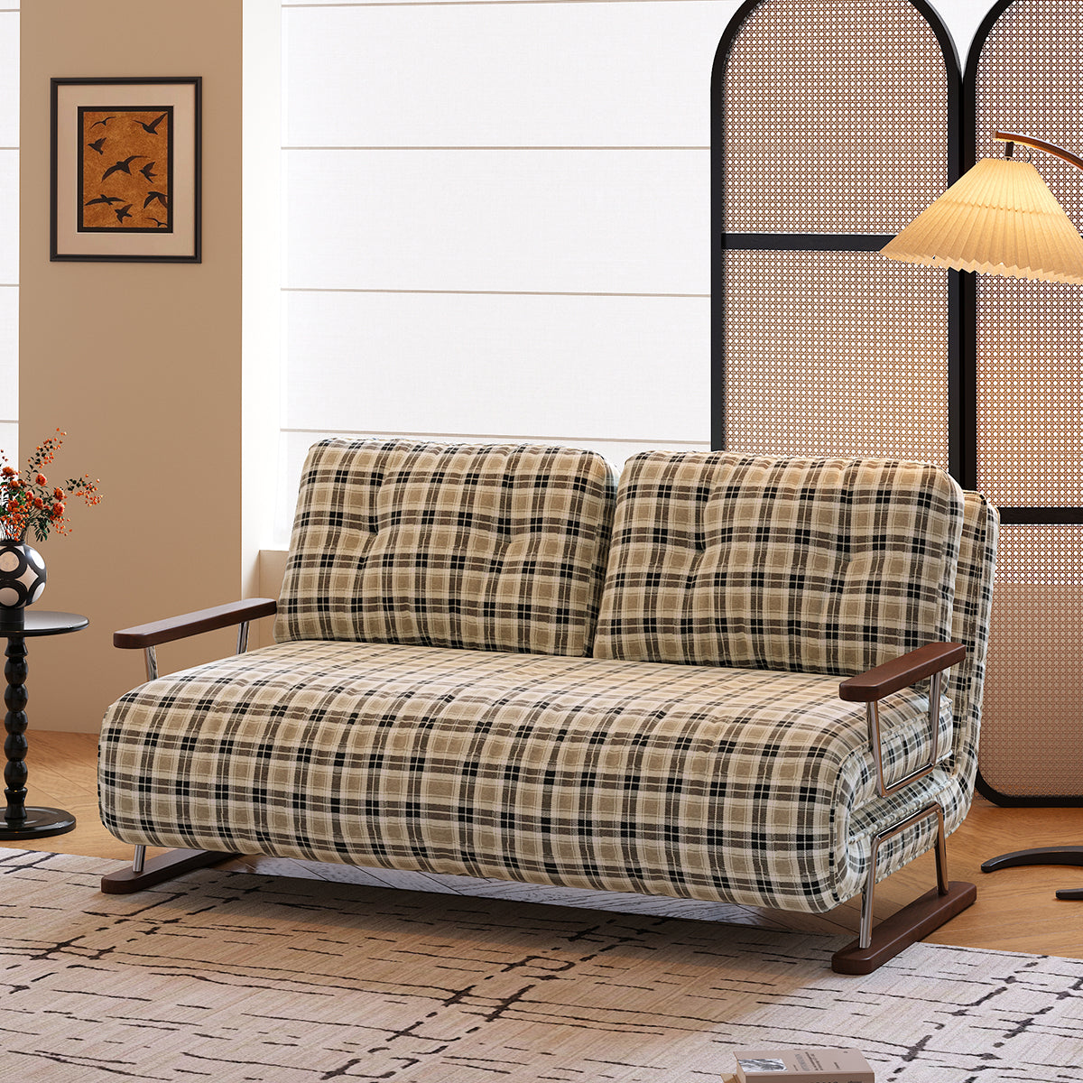 JASIWAY Checkered Sleeper Sofa – 4-in-1 Convertible Folding Chair