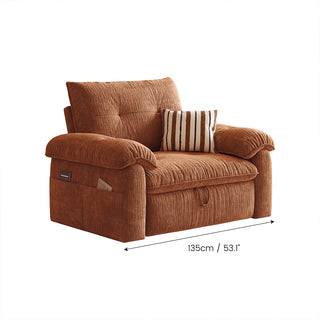 JASIWAY textured chenille sleeper sofa bed featuring a convertible folding design and functional pull-out loveseat mechanism, crafted with tufted cushions, cushioned armrests, built-in side storage pockets, and easy-pull straps, ideal for small spaces and living room furniture.-Dimensions chart