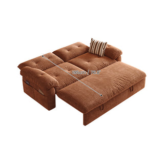 JASIWAY textured chenille sleeper sofa bed featuring a convertible folding design and functional pull-out loveseat mechanism, crafted with tufted cushions, cushioned armrests, built-in side storage pockets, and easy-pull straps, ideal for small spaces and living room furniture.-Dimensions chart