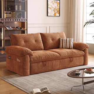 JASIWAY textured chenille sleeper sofa bed featuring a convertible folding design and functional pull-out loveseat mechanism, crafted with tufted cushions, cushioned armrests, built-in side storage pockets, and easy-pull straps, ideal for small spaces and living room furniture.-Three quarter view
