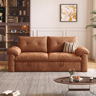 JASIWAY textured chenille sleeper sofa bed featuring a convertible folding design and functional pull-out loveseat mechanism, crafted with tufted cushions, cushioned armrests, built-in side storage pockets, and easy-pull straps, ideal for small spaces and living room furniture.-Front view