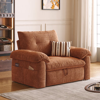 JASIWAY textured chenille sleeper sofa bed featuring a convertible folding design and functional pull-out loveseat mechanism, crafted with tufted cushions, cushioned armrests, built-in side storage pockets, and easy-pull straps, ideal for small spaces and living room furniture.-Three quarter view of single seat