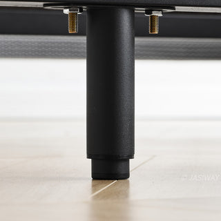 JASIWAY modern luxury upholstered platform bed frame featuring a curved wingback shelter headboard and premium textured chenille fabric upholstery in a neutral, multi-toned weave, available in queen and king sizes for high-end contemporary bedroom interiors.-Close-up of support leg