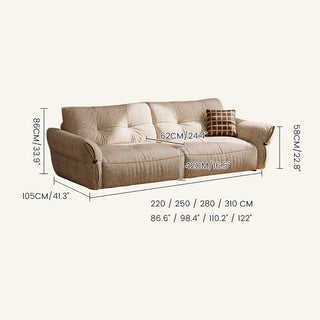 JASIWAY cloud couch deep seat sofa featuring premium chenille fabric, luxurious 3-seater modern living room couch with ultra-plush cushions and ergonomic low-profile design for maximum comfort and contemporary home aesthetic.-Dimensions chart