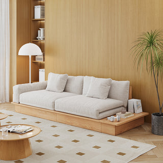 JASIWAY Floor Platform Wood Frame Sofa Bed – Reversible Armrests, Corduroy or Linen-Blend Upholstery