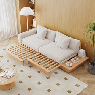 JASIWAY Floor Platform Wood Frame Sofa Bed – Reversible Armrests, Corduroy or Linen-Blend Upholstery