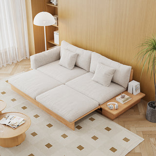 JASIWAY Floor Platform Wood Frame Sofa Bed – Reversible Armrests, Corduroy or Linen-Blend Upholstery