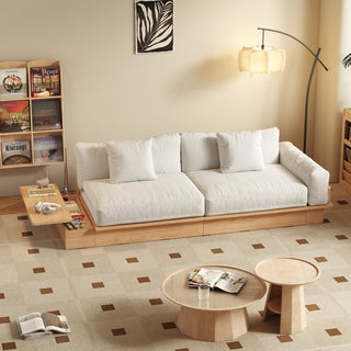 JASIWAY Floor Platform Wood Frame Sofa Bed – Reversible Armrests, Corduroy or Linen-Blend Upholstery