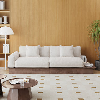 JASIWAY Floor Platform Wood Frame Sofa Bed – Reversible Armrests, Corduroy or Linen-Blend Upholstery