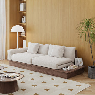 JASIWAY Floor Platform Wood Frame Sofa Bed – Reversible Armrests, Corduroy or Linen-Blend Upholstery