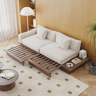 JASIWAY Floor Platform Wood Frame Sofa Bed – Reversible Armrests, Corduroy or Linen-Blend Upholstery