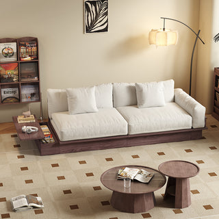 JASIWAY Floor Platform Wood Frame Sofa Bed – Reversible Armrests, Corduroy or Linen-Blend Upholstery