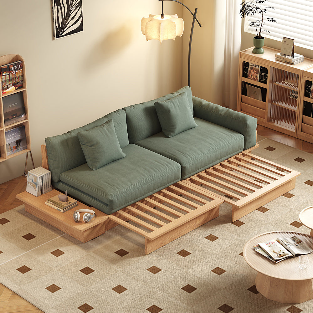 JASIWAY Modern Beige Folding Sofa Bed - Solid Wood Upholstered Comfort