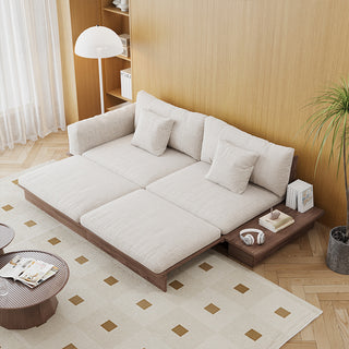 JASIWAY Floor Platform Wood Frame Sofa Bed – Reversible Armrests, Corduroy or Linen-Blend Upholstery