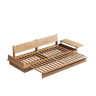 JASIWAY Floor Platform Wood Frame Sofa Bed – Reversible Armrests, Corduroy or Linen-Blend Upholstery