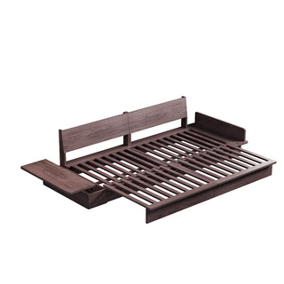 JASIWAY Floor Platform Wood Frame Sofa Bed – Reversible Armrests, Corduroy or Linen-Blend Upholstery