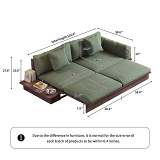 JASIWAY Floor Platform Wood Frame Sofa Bed – Reversible Armrests, Corduroy or Linen-Blend Upholstery