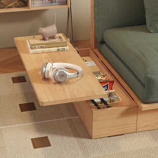 JASIWAY Floor Platform Wood Frame Sofa Bed – Reversible Armrests, Corduroy or Linen-Blend Upholstery