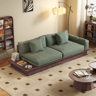 JASIWAY Floor Platform Wood Frame Sofa Bed – Reversible Armrests, Corduroy or Linen-Blend Upholstery