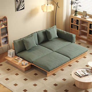 JASIWAY Floor Platform Wood Frame Sofa Bed – Reversible Armrests, Corduroy or Linen-Blend Upholstery