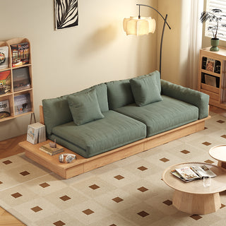 JASIWAY Floor Platform Wood Frame Sofa Bed – Reversible Armrests, Corduroy or Linen-Blend Upholstery