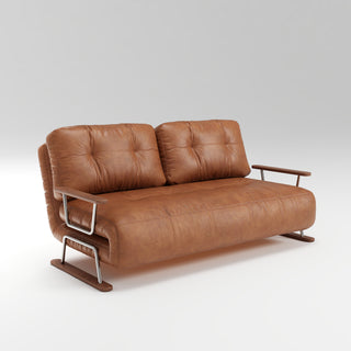 JASIWAY Foldable Sofa Bed in Caramel Eco-Leather – 4-in-1 Convertible Chair, Chaise & Bed