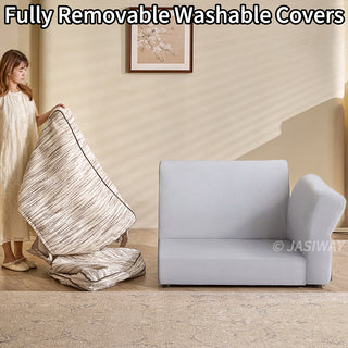 JASIWAY Japandi Cream Fabric Sofa with Fully Removable & Washable Covers