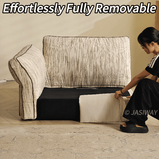 JASIWAY Japandi Cream Fabric Sofa with Fully Removable & Washable Covers