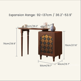 JASIWAY Mid-Century Modern Extendable Vanity Desk with Mirror | Solid Wood Makeup Vanity Table with Drawers & Glass Storage Cabinet
