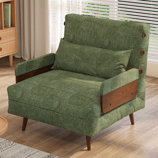 JASIWAY Mid-Century Modern Green Convertible Sofa Bed for Small Spaces | Twin Sleeper Couch with Wood Arms