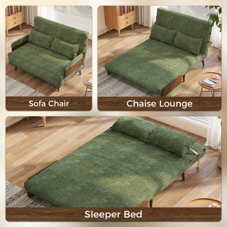 JASIWAY Mid-Century Modern Green Convertible Sofa Bed for Small Spaces | Twin Sleeper Couch with Wood Arms