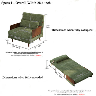 JASIWAY Mid-Century Modern Green Convertible Sofa Bed for Small Spaces | Twin Sleeper Couch with Wood Arms