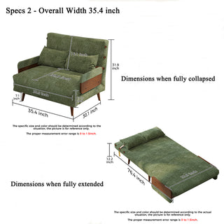 JASIWAY Mid-Century Modern Green Convertible Sofa Bed for Small Spaces | Twin Sleeper Couch with Wood Arms
