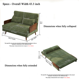 JASIWAY Mid-Century Modern Green Convertible Sofa Bed for Small Spaces | Twin Sleeper Couch with Wood Arms