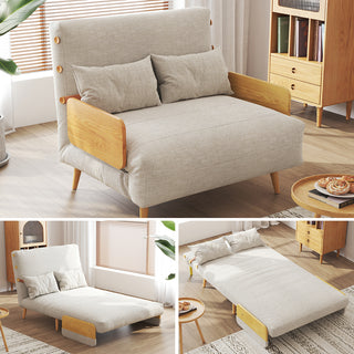 JASIWAY Mid-Century Modern Green Convertible Sofa Bed for Small Spaces | Twin Sleeper Couch with Wood Arms