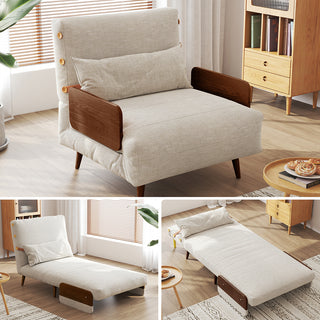 JASIWAY Mid-Century Modern Green Convertible Sofa Bed for Small Spaces | Twin Sleeper Couch with Wood Arms