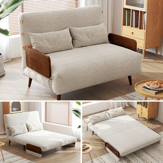 JASIWAY Mid-Century Modern Green Convertible Sofa Bed for Small Spaces | Twin Sleeper Couch with Wood Arms