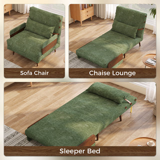 JASIWAY Mid-Century Modern Green Convertible Sofa Bed for Small Spaces | Twin Sleeper Couch with Wood Arms